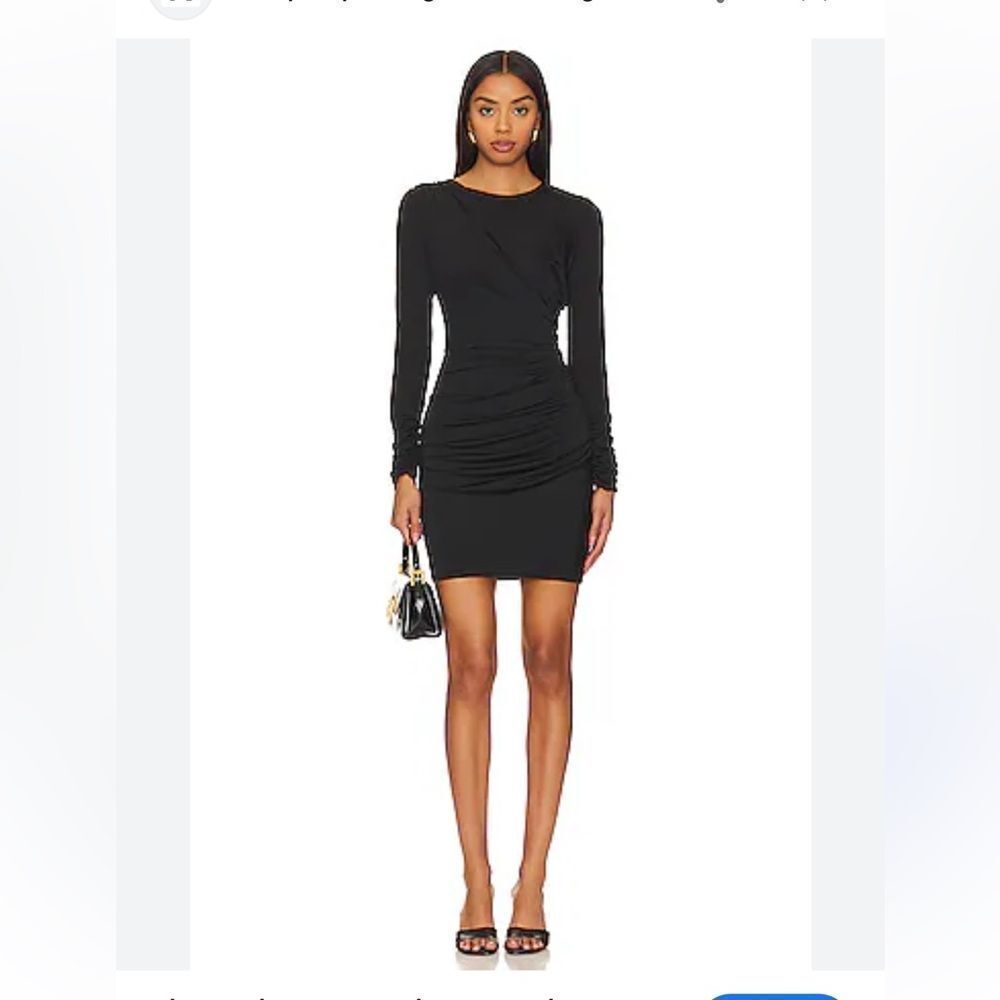 Alexander Wang Black Cowl Neck Banded Ruched Long Sleeve Mini Dress